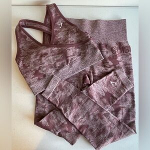 Gymshark Pink Camo Sports Bra and Leggings Set medium